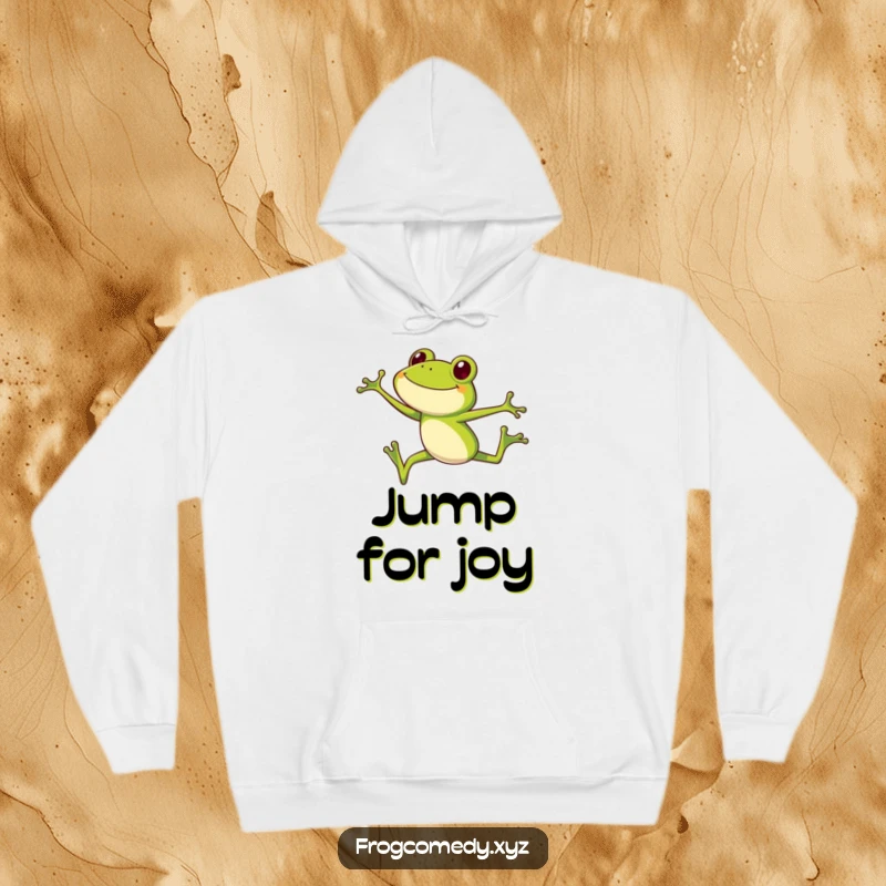 Funny frog hoodie, a cheerful long-legged frog mid-high jump, perfect for a cozy and funny gift.