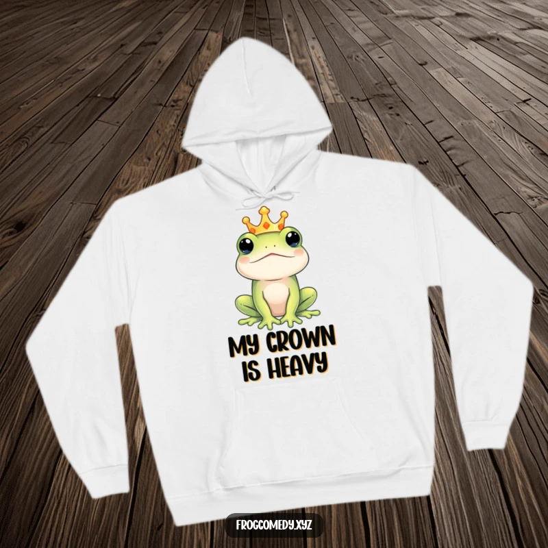 Funny regal frog king hoodie, showcasing a crowned amphibian in a dignified pose, offering warmth and a touch of royal humor.