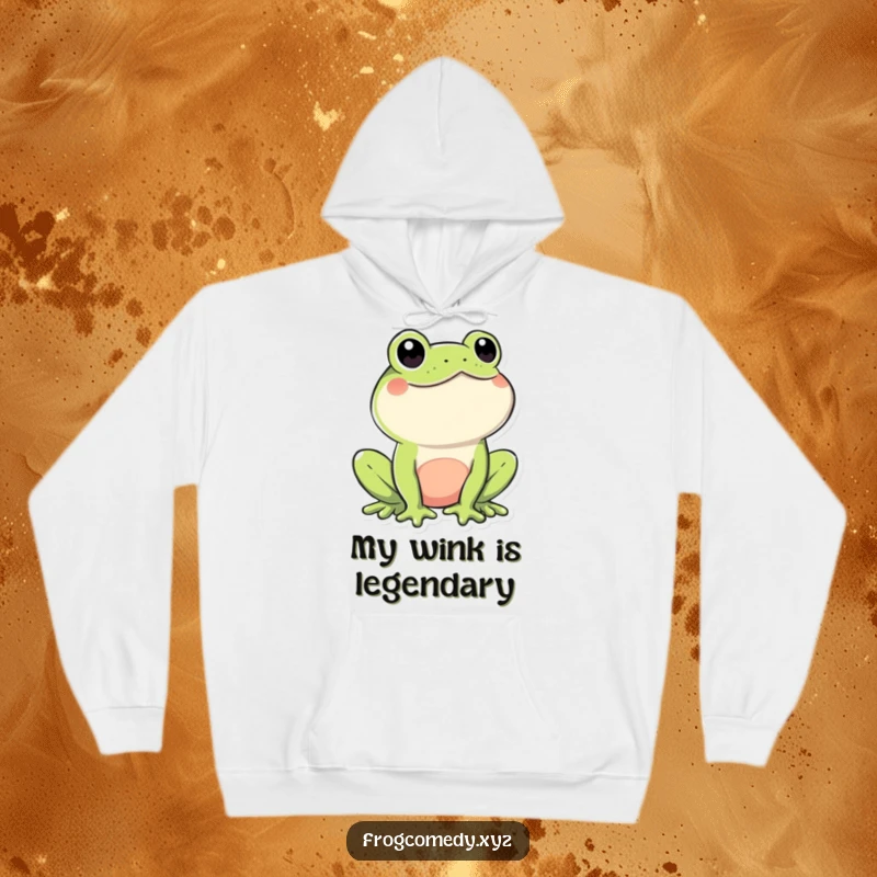 Funny Kawaii Frog Hoodie: A warm hoodie featuring a cute, playfully winking Kawaii frog, offering comfort and a touch of cheeky humor.