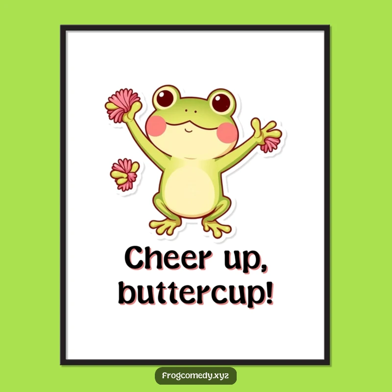Free Printable Kawaii Frog Cheer Art - Pom-Pom Wall Decor Downloadable