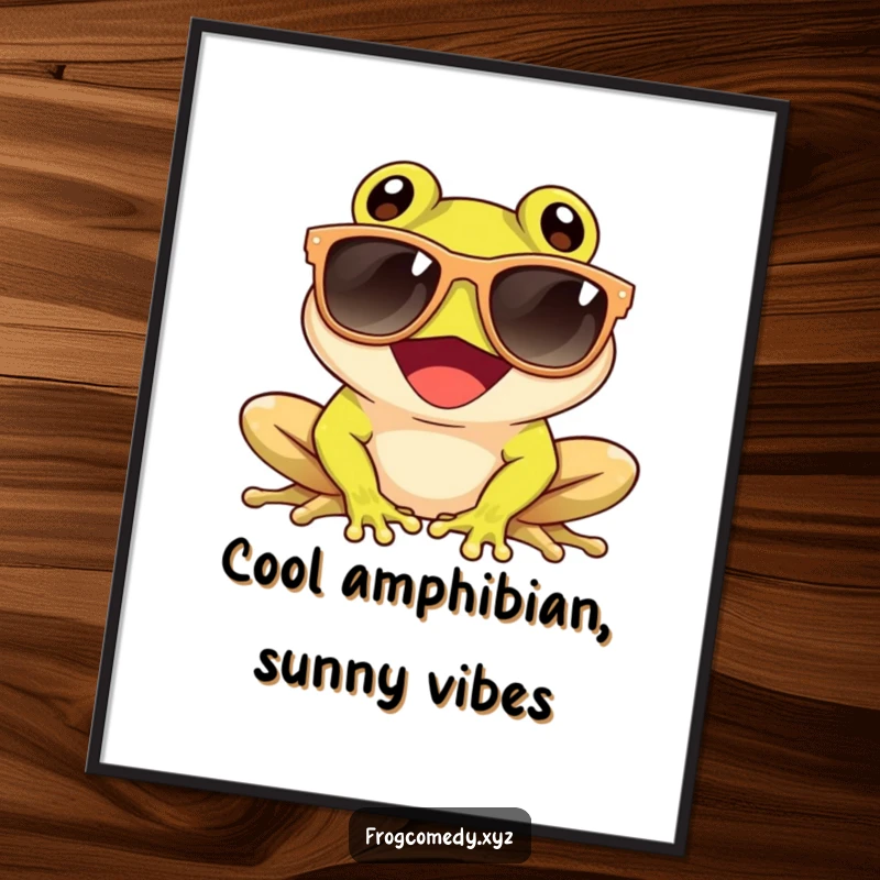 Funny Free Printable Wall Art: A giggling frog wearing giant sunglasses, lounging and enjoying the warm sun.