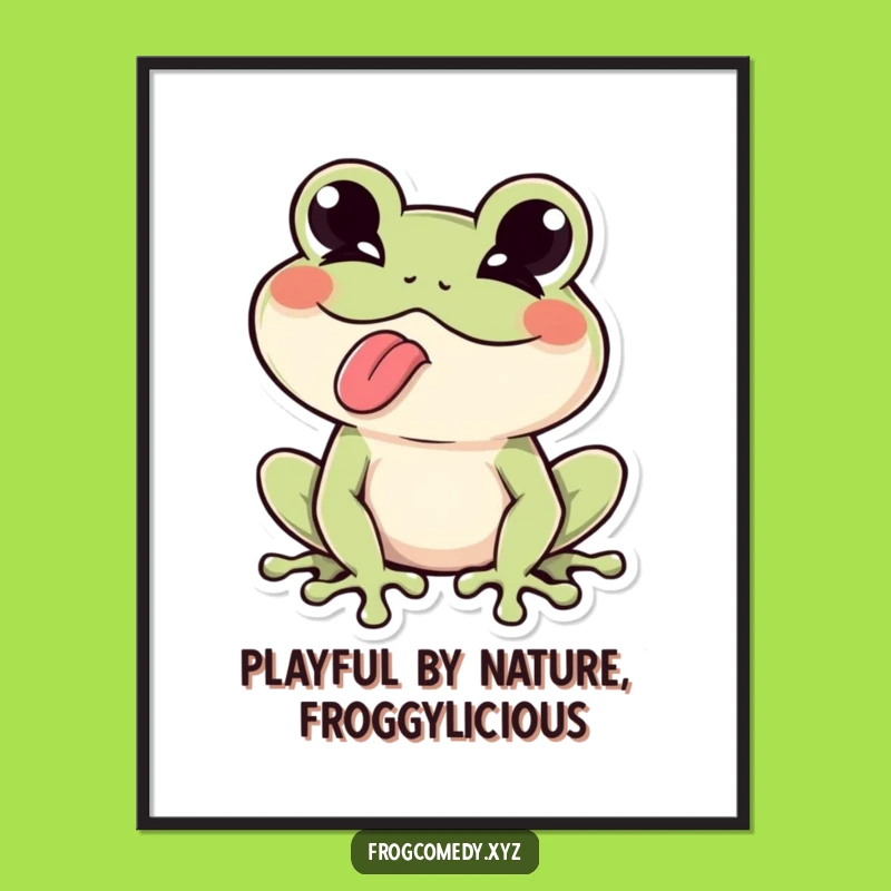 Free Printable Frog Art: Funny Kawaii Wink Tongue Out Wall Decor Downloadable Gift