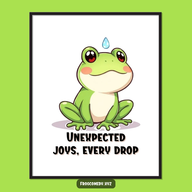 Free Printable Kawaii Frog Rain Art - Surprised Wall Decor Downloadable
