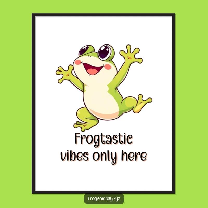 Free Printable Wall Art: Kawaii Frog Leap, Funny Energetic Decor, Downloadable Art