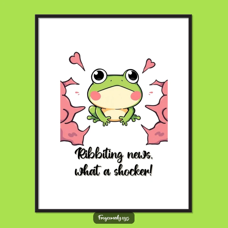 Free Printable Wall Art: Surprised Kawaii Frog & Boom, Humorous Downloadable Art