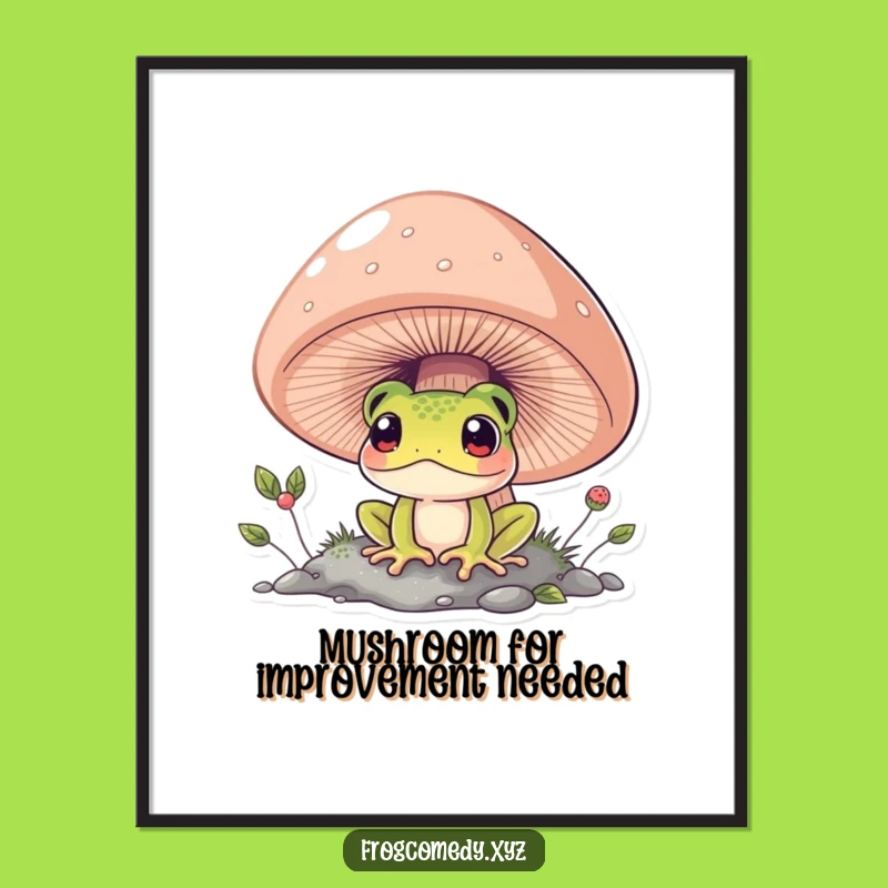 Funny Free Printable Frog Art: Curious Mushroom Peek, Downloadable Quirky Wall Decor