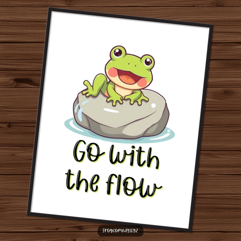 Funny Free Printable Wall Art of a gleeful frog making a joyful slide down a smooth, wet rock.