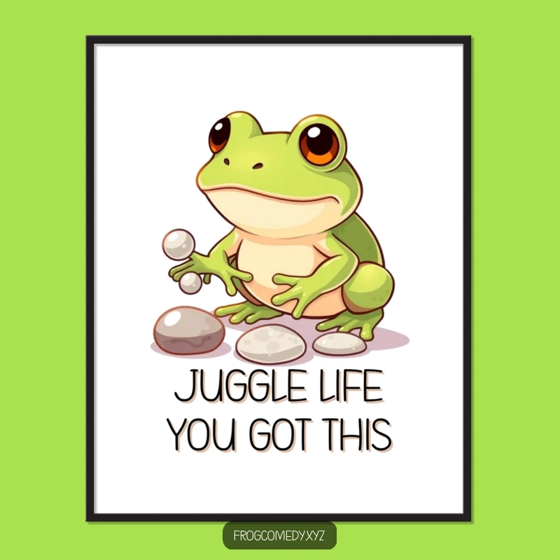 Free Printable Wall Art: Juggling Frog's Funny Feat, Downloadable Decor