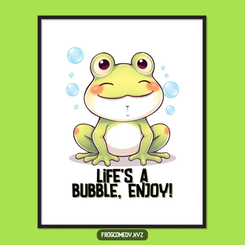 Free Printable Frog Art: Funny Kawaii Bubbles Grin Wall Decor Downloadable Gift