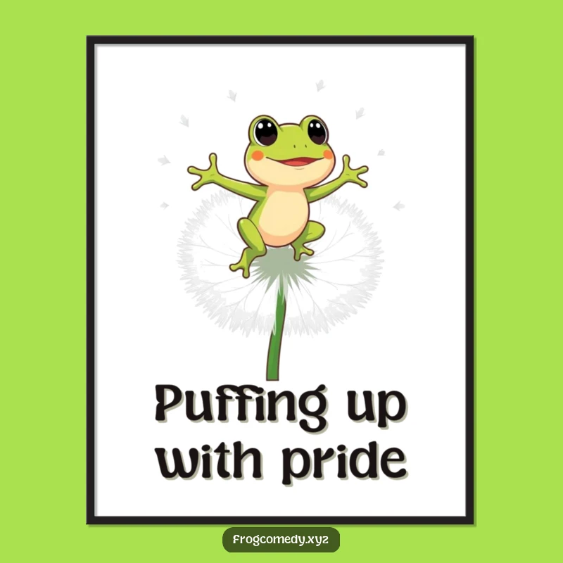 Funny Free Printable Frog Art: Energetic Dandelion Bounce, Downloadable Whimsical Decor