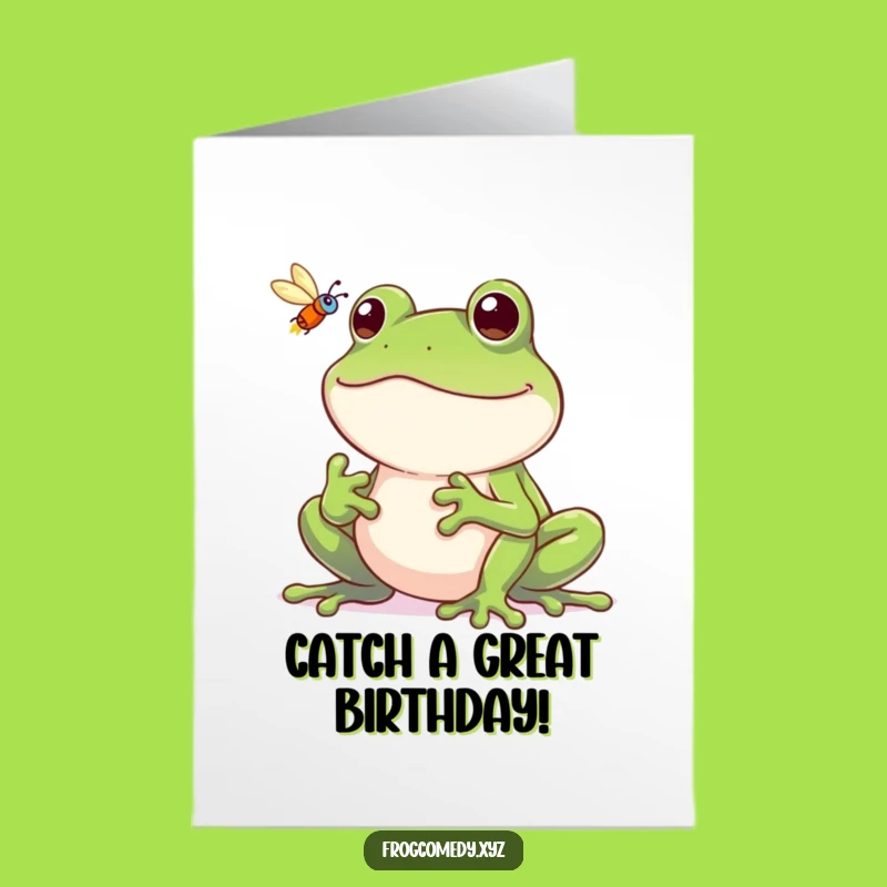 Free Printable Birthday Card: Froggy Grin, Fly Catching Fun Gift