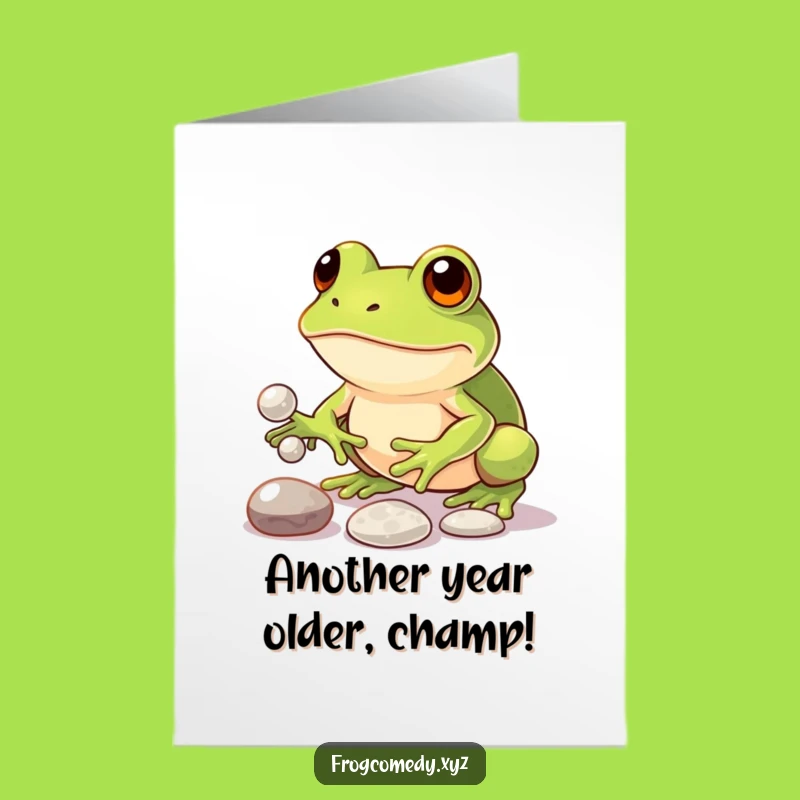 Free Printable Birthday Card: Juggling Frog's Funny Effort, Downloadable Gift