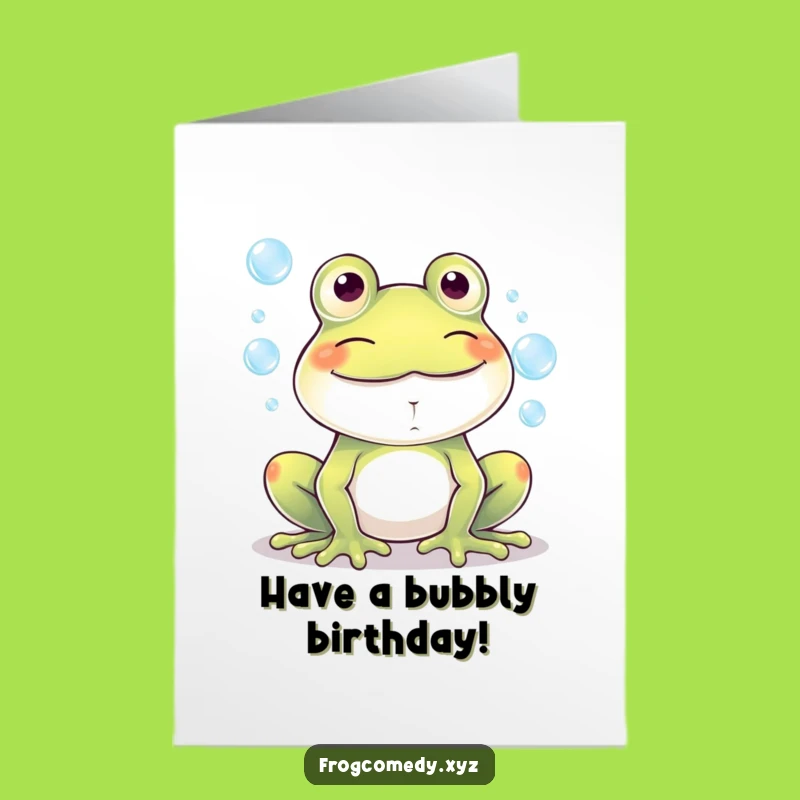 Free Printable Frog Birthday Card: Funny Kawaii Bubbles Grin Downloadable Gift