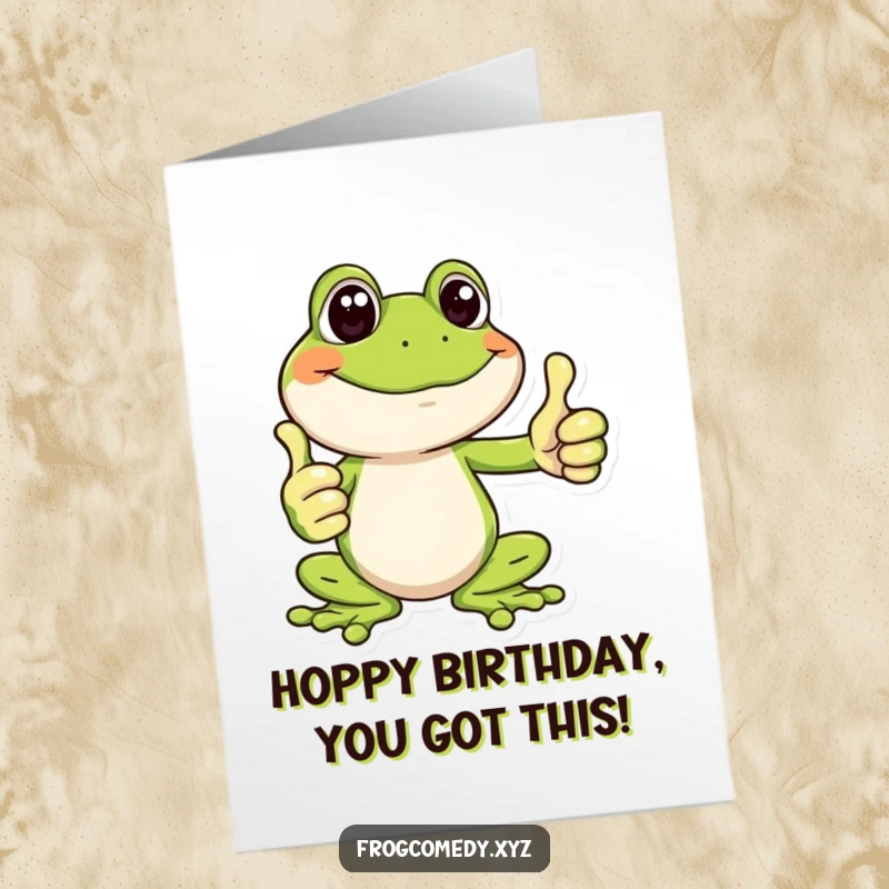 Funny Free Printable Birthday Card: A happy frog gives a big thumbs up, celebrating a wonderful birthday.