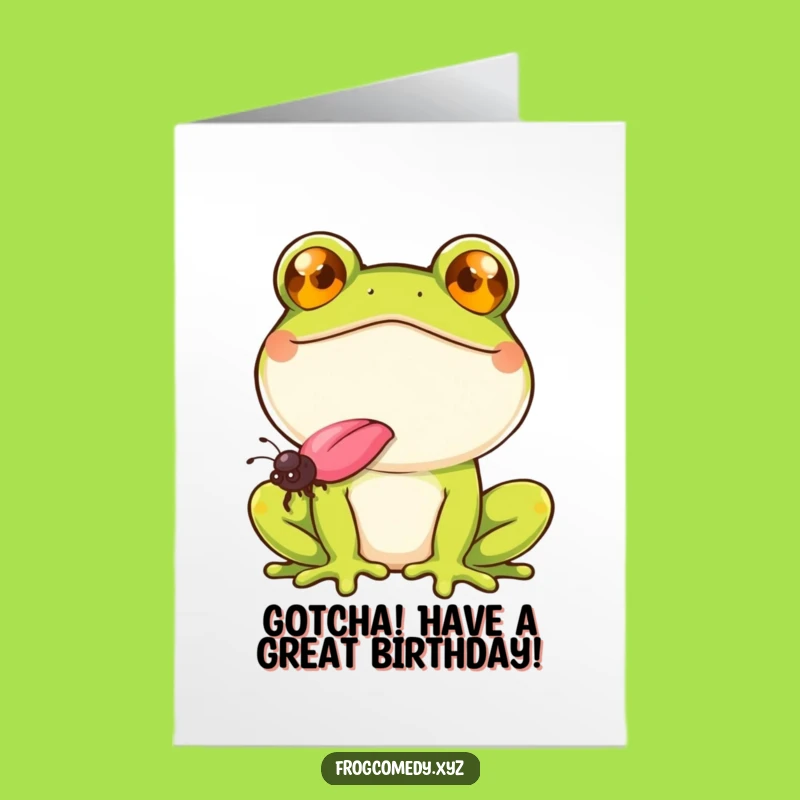 Free Printable Birthday Card: Smiling Frog Fly Catch, Humorous Downloadable Greeting