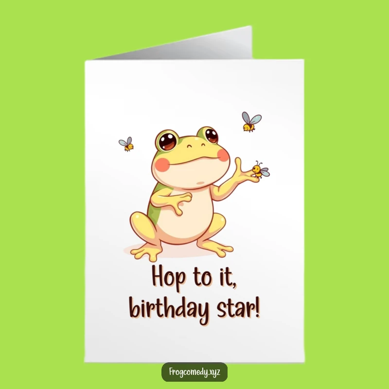 Free Printable Kawaii Frog Birthday Card: Funny Juggling Flies Downloadable Gift