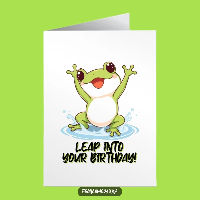 Free Printable Birthday Card: Joyful Frog Somersault, Cute DIY Humorous Gift for a Splash of Fun