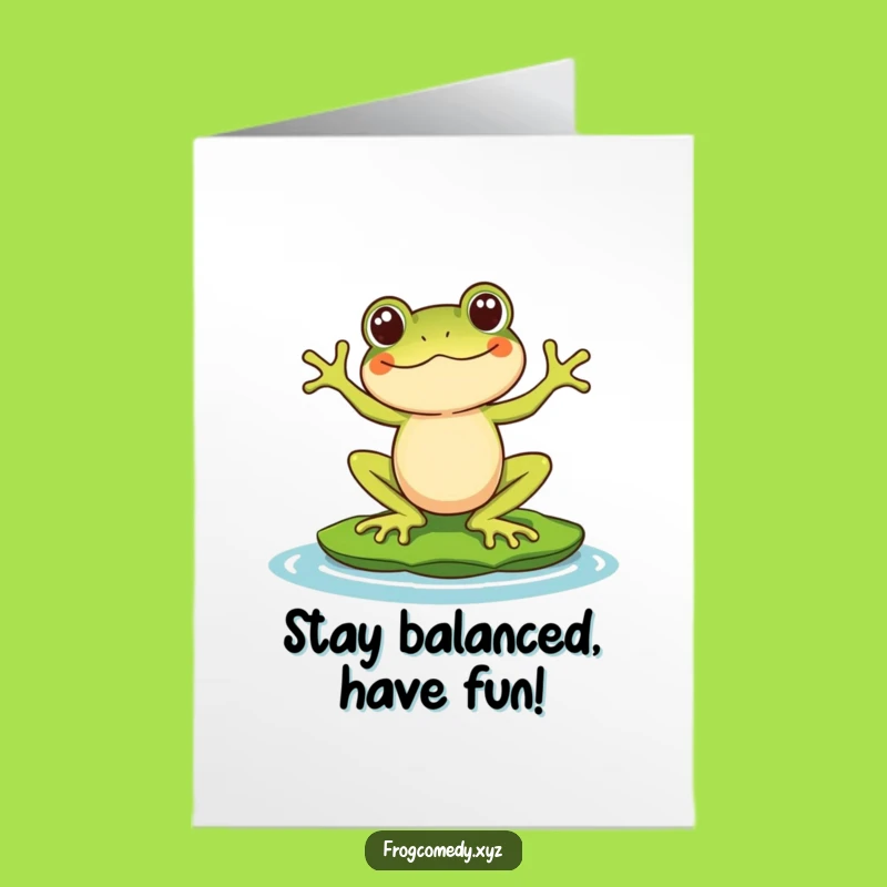 Free Printable Birthday Card: Frog Balance, Funny Lily Pad Greeting, Downloadable Gift