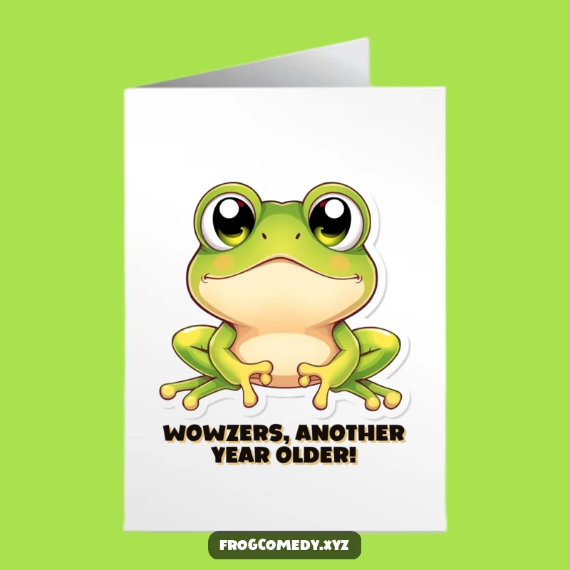Free Printable Kawaii Frog Birthday Card: Amazed Eyes Downloadable Funny Gift