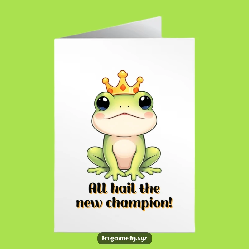 Royal Frog Free Printable Congrats Card: Crowned Winner Downloadable Greeting