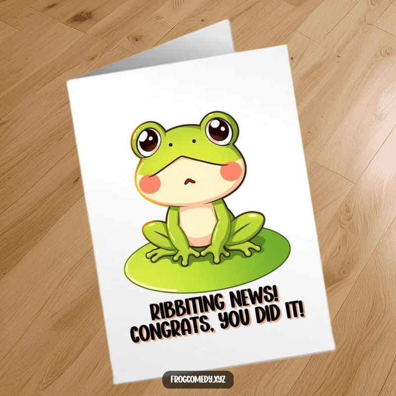 Funny Free Printable Congratulations Card: A frog on a lily pad looks utterly surprised.