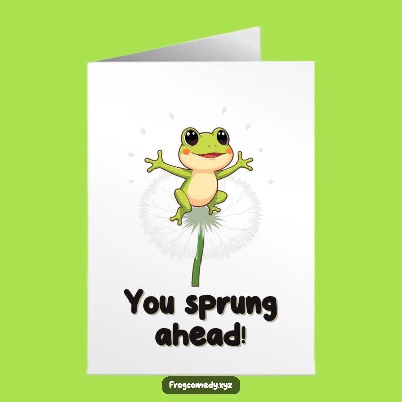 Free Printable Frog Congrats Card: Energetic Bounce, Funny Dandelion Joy, Downloadable