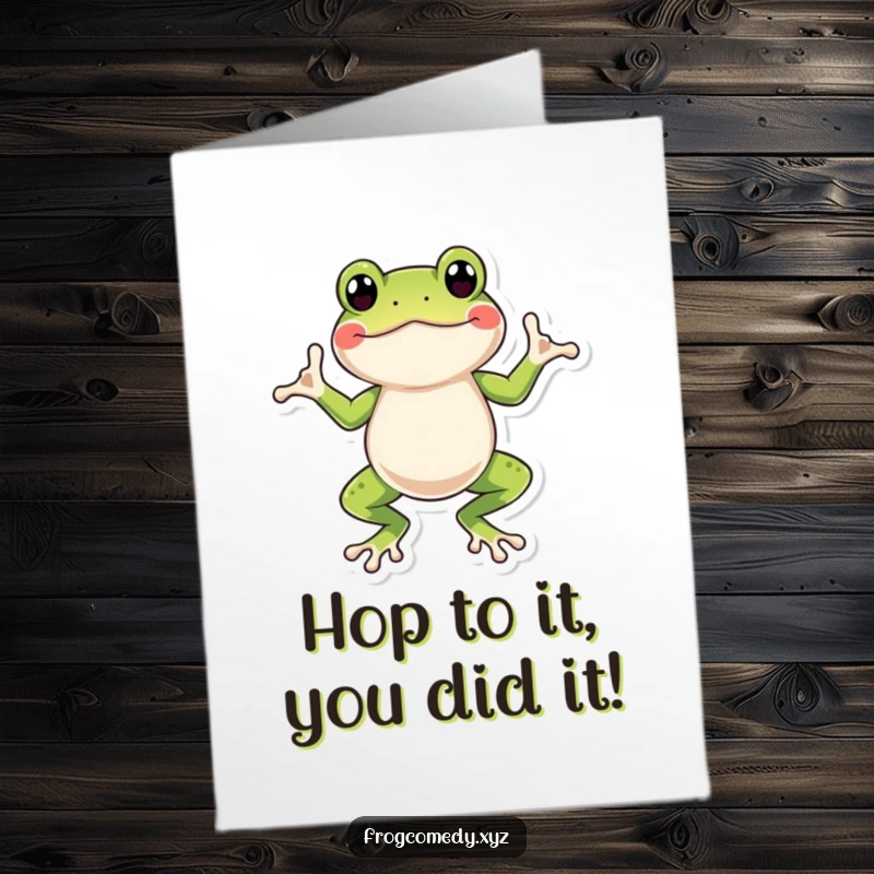 Funny Free Printable Congratulations Card: A cheerful frog doing a silly wiggle dance, perfect for celebrating achievements.
