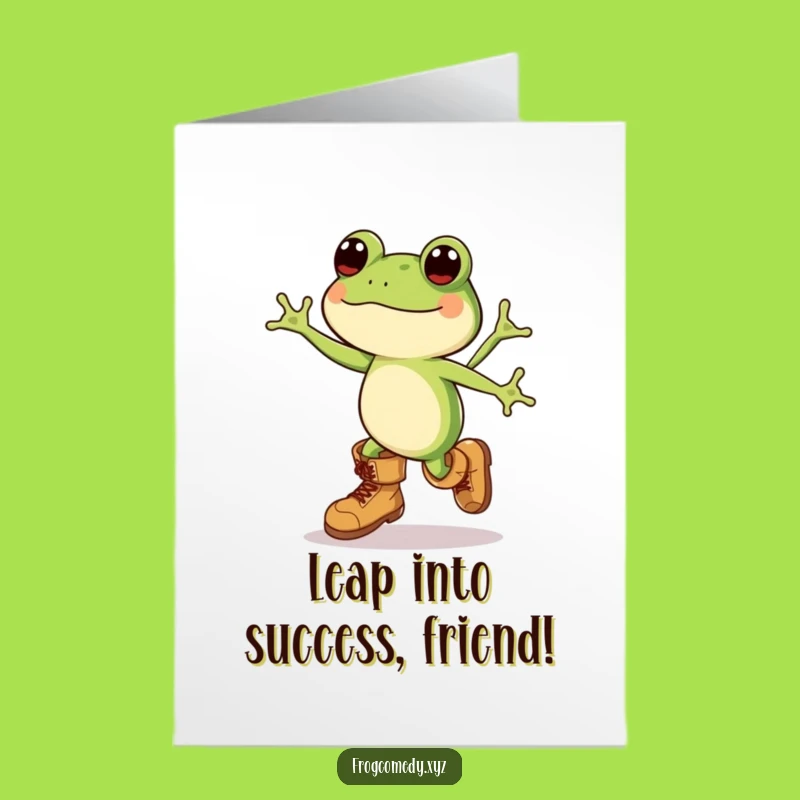 Free Printable Frog Congrats Card: Humorous Kawaii Boots Leap for Joy Downloadable Gift