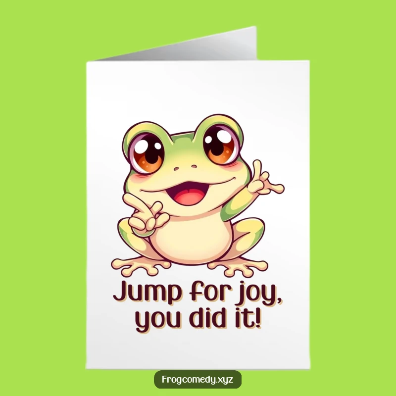 Free Printable Funny Frog Congrats Card - Excited Pointing Downloadable Gift