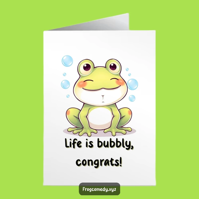 Free Printable Frog Congrats Card: Humorous Kawaii Bubbles Grin Downloadable Gift