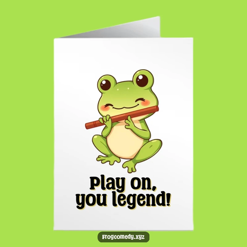 Free Printable Congrats Card: Frog Flute Player, Funny Melody, Downloadable Gift