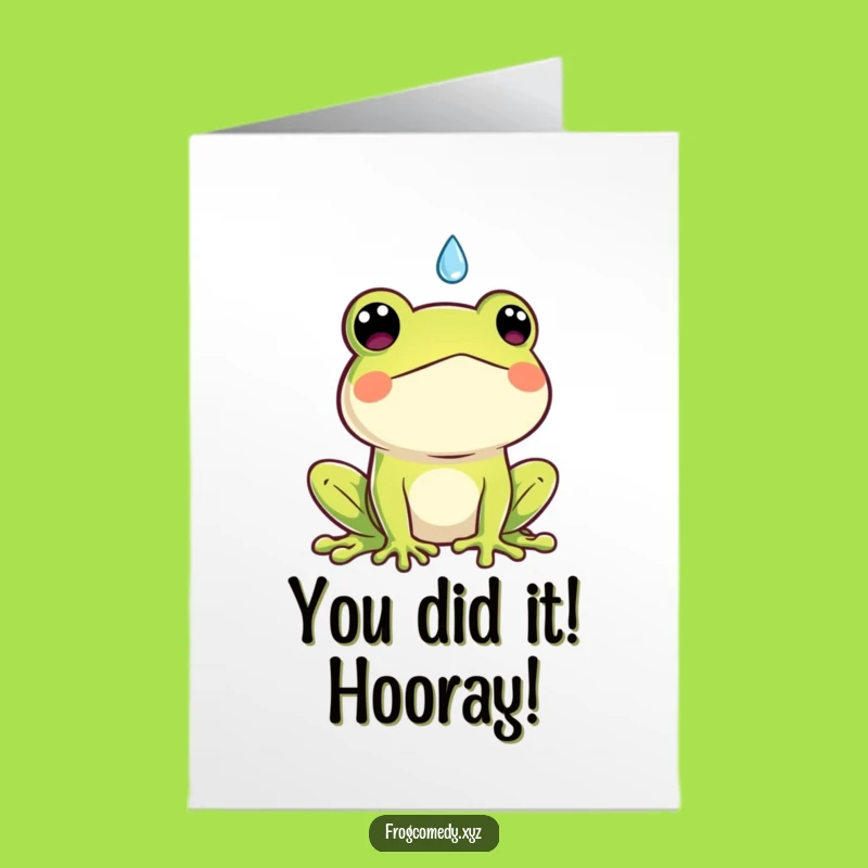 Free Printable Kawaii Frog Congratulations Card: Surprise Raindrop Downloadable