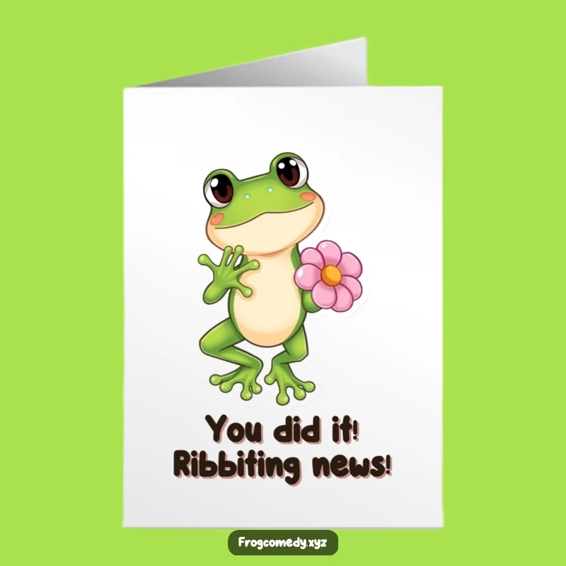 Hooray! Free Printable Congrats Card: Kawaii Frog Dramatic Pose Downloadable