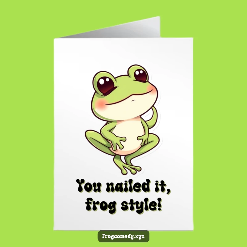 Free Printable Congrats Card: Winking Frog Balance, Funny Downloadable Gift for Any Occasion