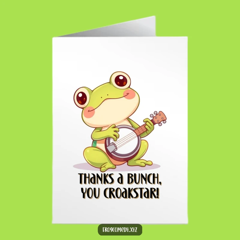Free Printable Kawaii Frog Banjo Thank You Card - Funny Downloadable Note for Thanks
