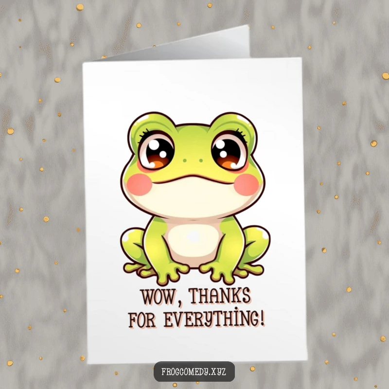 Funny Free Printable Thank You Card: a Kawaii frog with crossed eyes, looking amused while expressing thanks.