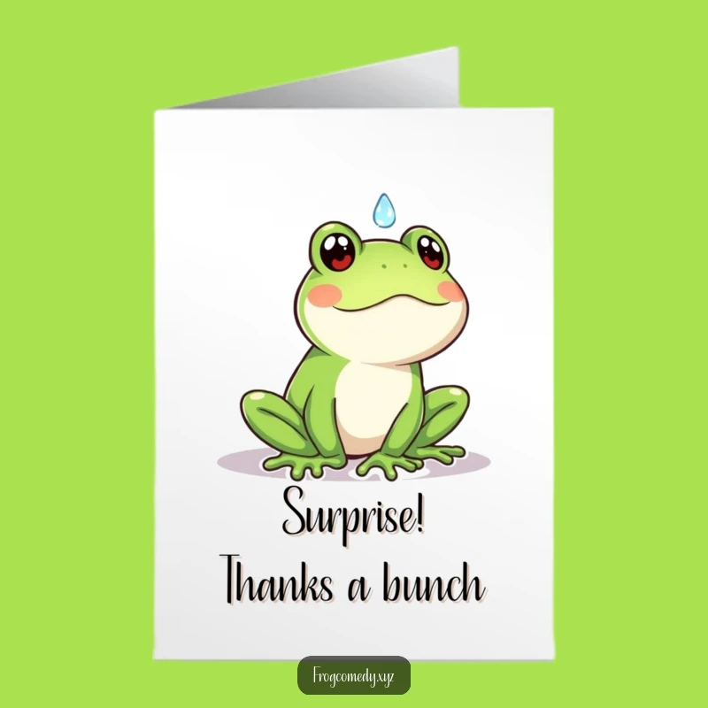 Free Printable Kawaii Frog Rain Thank You Card - Surprised Splash Downloadable