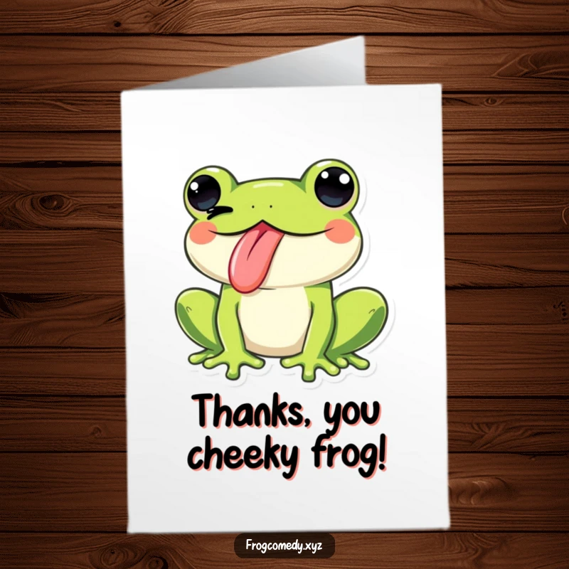 Funny Free Printable Thank You Card: A Kawaii frog winks mischievously, tongue out, offering a playful and heartfelt thank you.