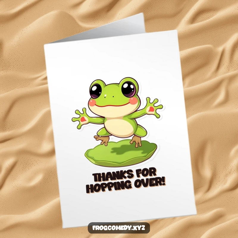 Funny Free Printable Thank You Card: A cheerful frog leaping from a lily pad, sending big thanks.