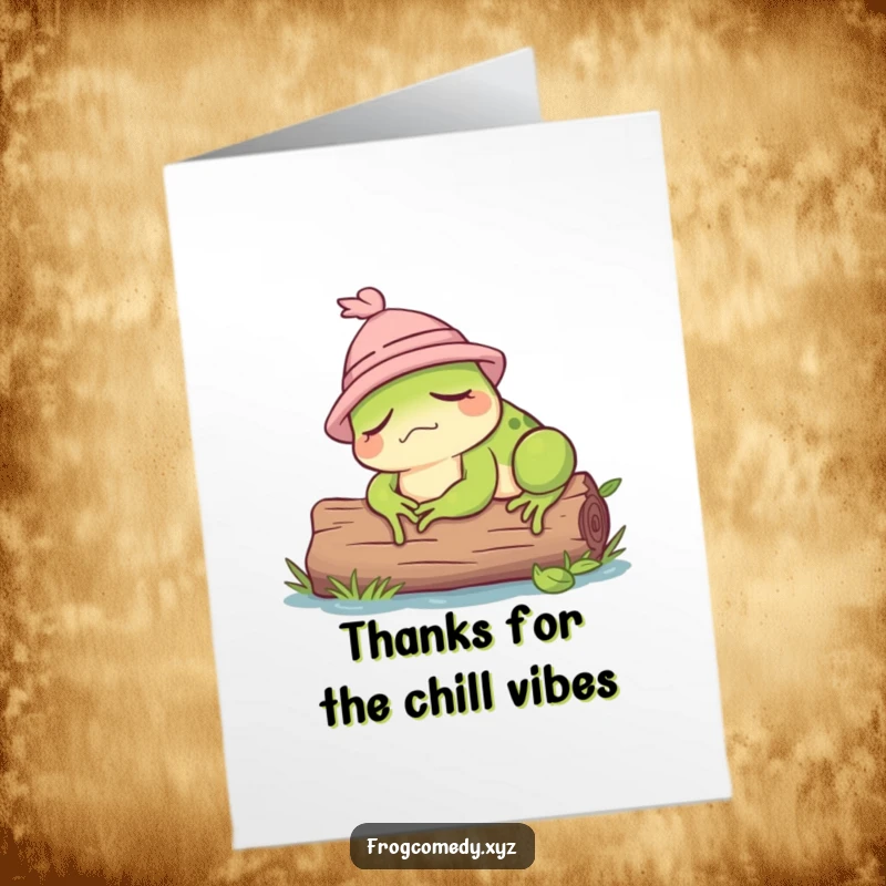Funny Free Printable Thank You Card with a dozing frog in a hat on a log, a cute and funny way to say thanks.
