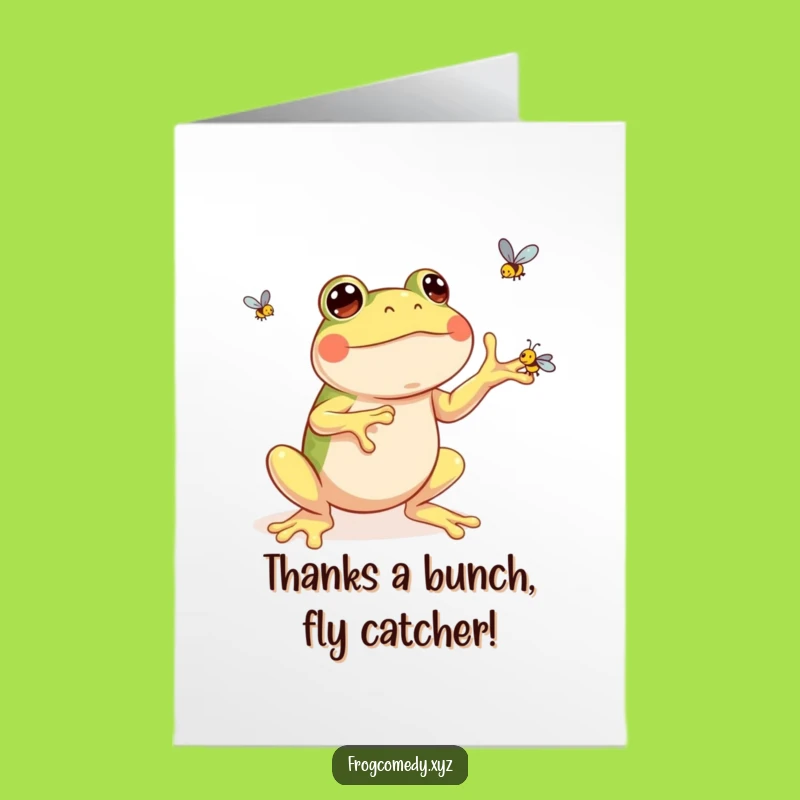 Free Printable Kawaii Frog Thank You Card: Funny Juggling Flies Downloadable Gift
