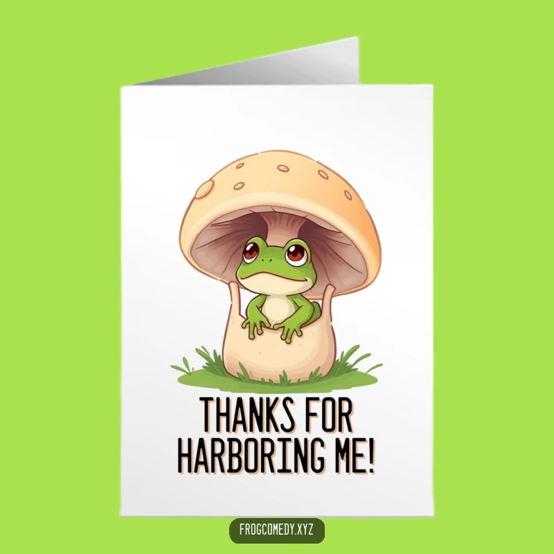 Free Printable Frog Thank You Card: Mushroom Peek Downloadable Gift of Thanks