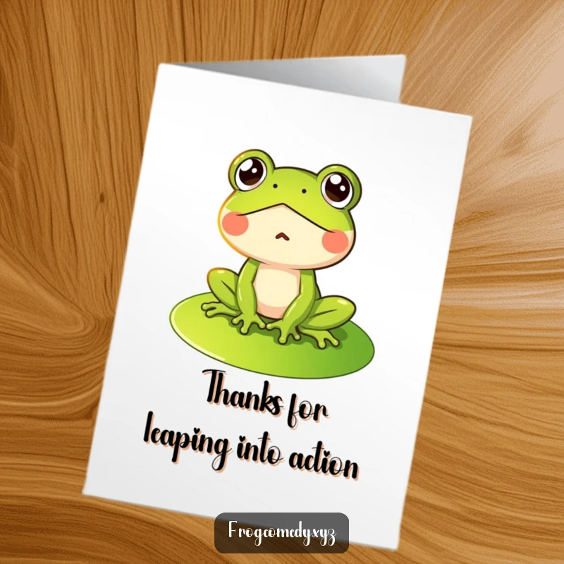 Funny Free Printable Thank You Card: A frog on a lily pad with a comically shocked expression.