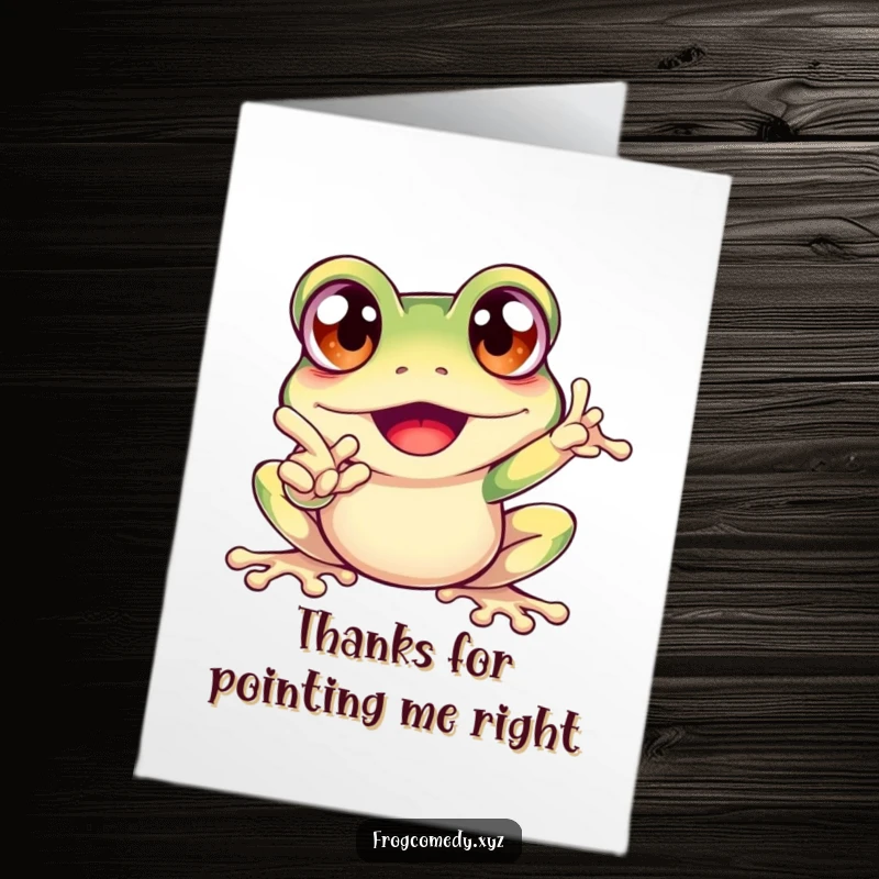 Funny Free Printable Thank You Card: An excited frog with bulging eyes points, expressing sincere gratitude.