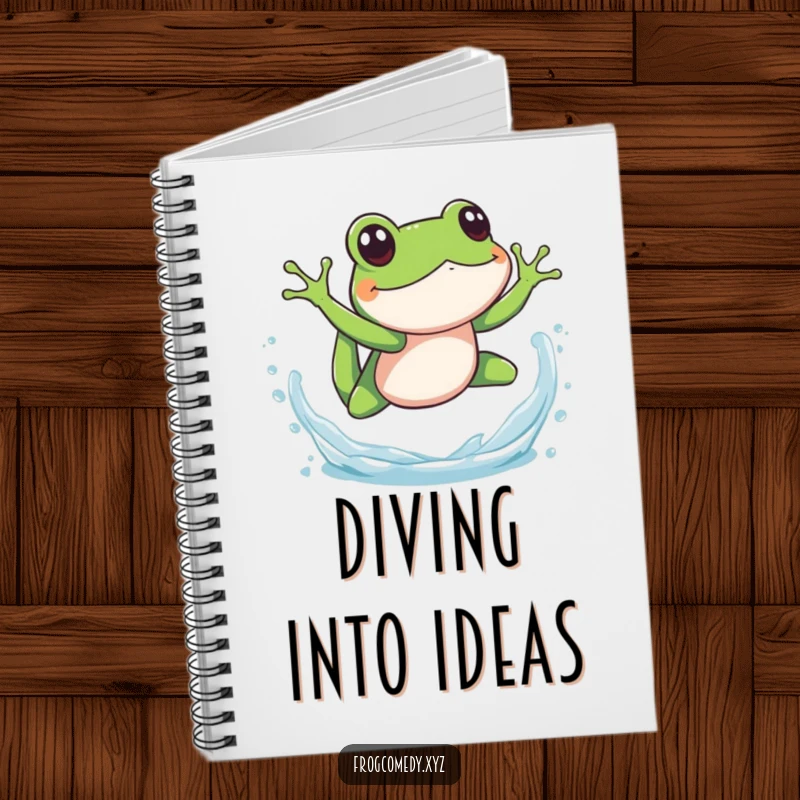 Funny splashy frog dive notebook, with an amphibian making a water splash, perfect for jotting down notes with a playful and aquatic theme.