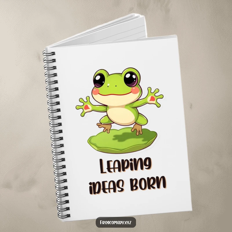 Funny Frog Notebook: A cheerful frog with big eyes, mid-leap from a lily pad, ideal for notes.