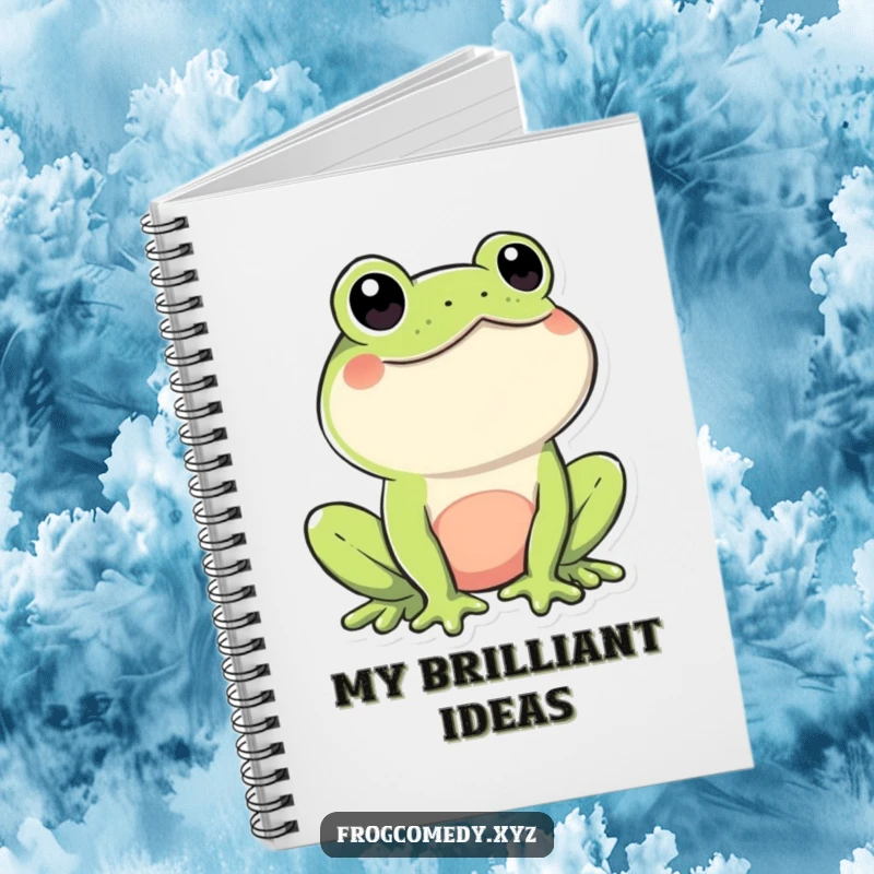 Funny Kawaii Frog Notebook: Features a cute, playfully winking Kawaii frog on the cover, perfect for writing, journaling, or sketching ideas.