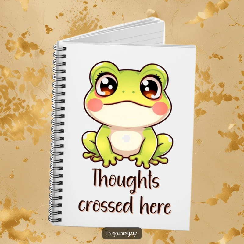 Funny kawaii frog crossed eyes notebook with a cute amphibian looking startled and amused, perfect for jotting down funny thoughts.