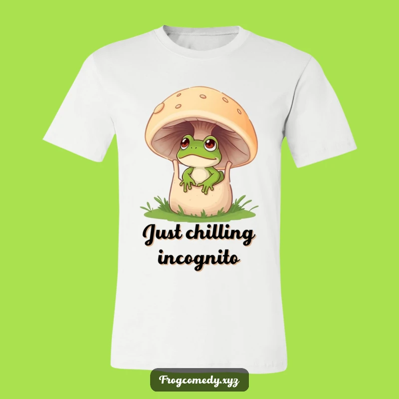 Funny Curious Frog Mushroom T-Shirt - Enchanting Forest Apparel
