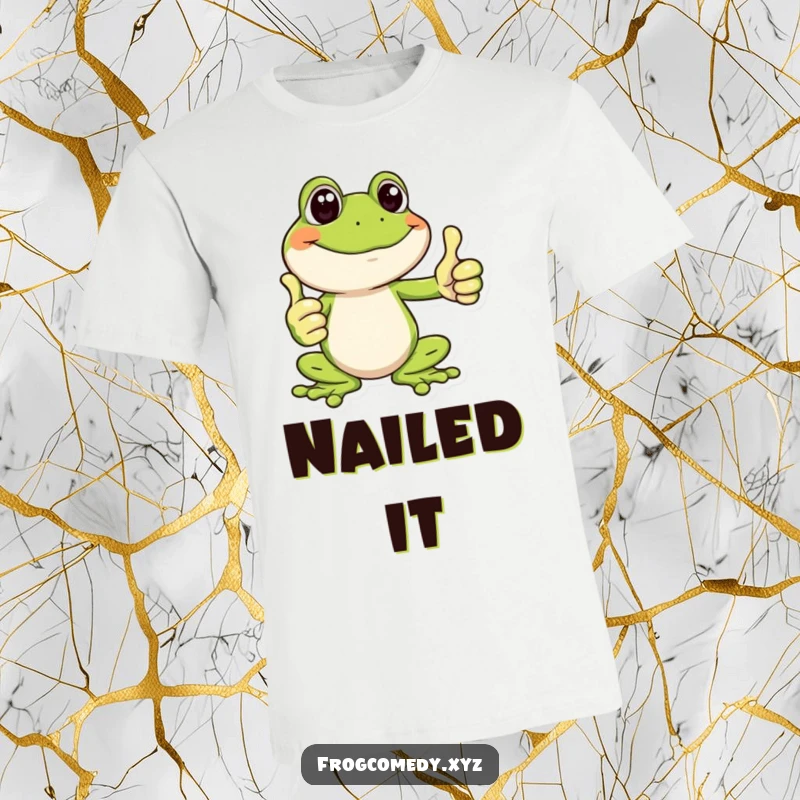 Funny t-shirt with a cheerful frog giving a large thumbs up, conveying a positive and funny message of approval.